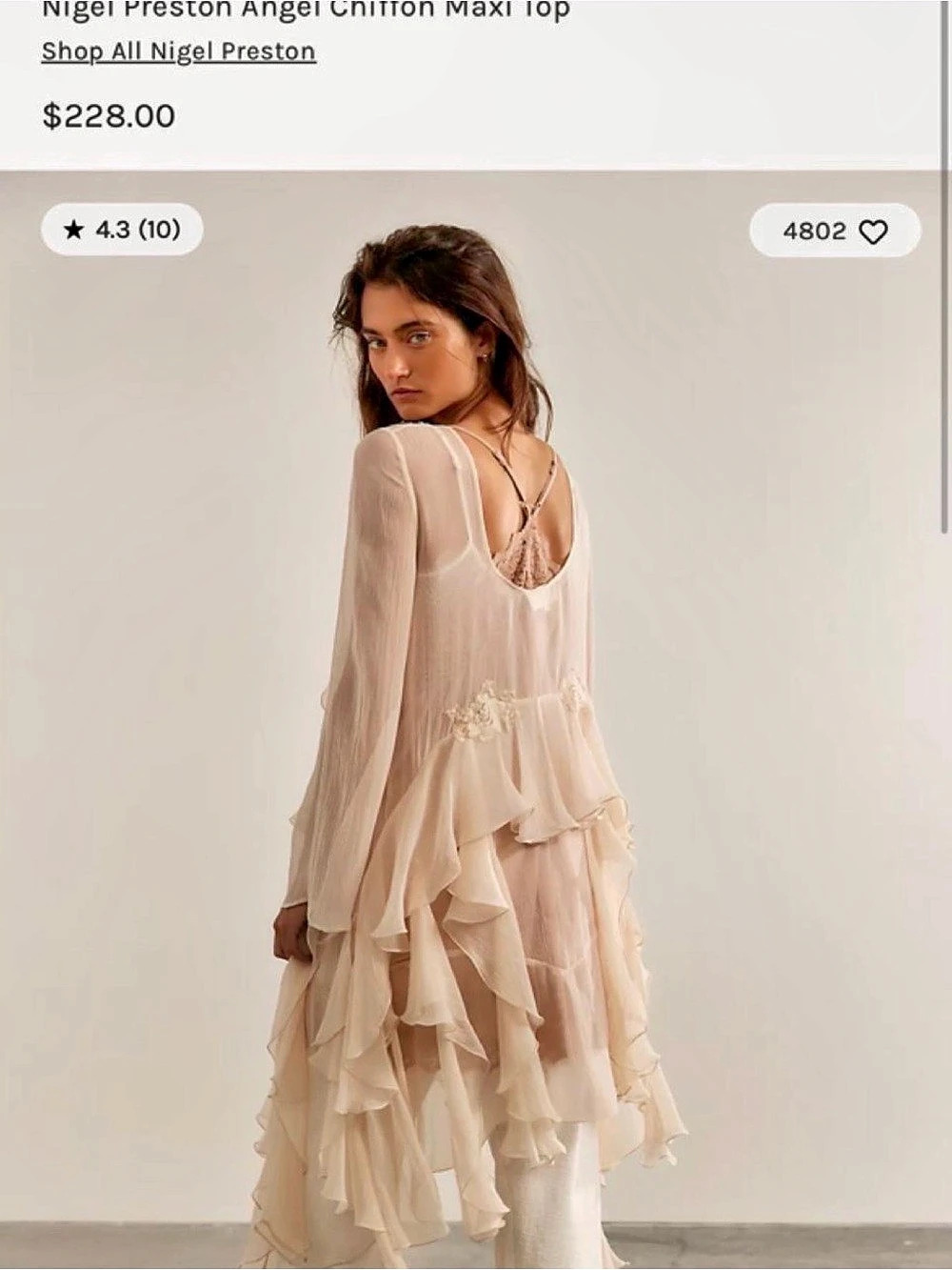 Free people x Nigel Preston Angel Chiffon Maxi Top Ruffle Tunic Cream Like New - Picture 2 of 4
